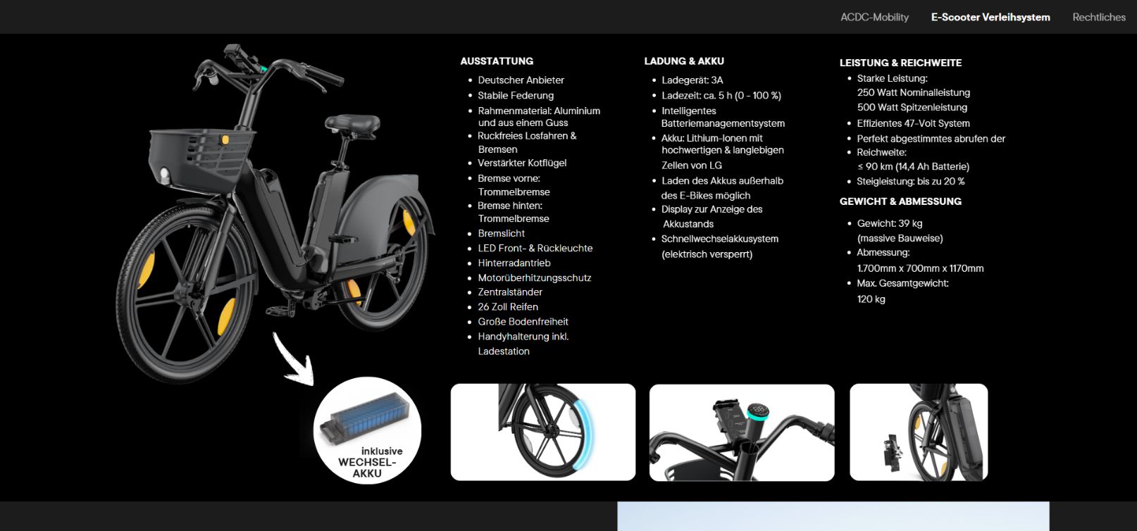 Schwarzes E-Bike für das digitale Vermietsystem von ACDC Mobility